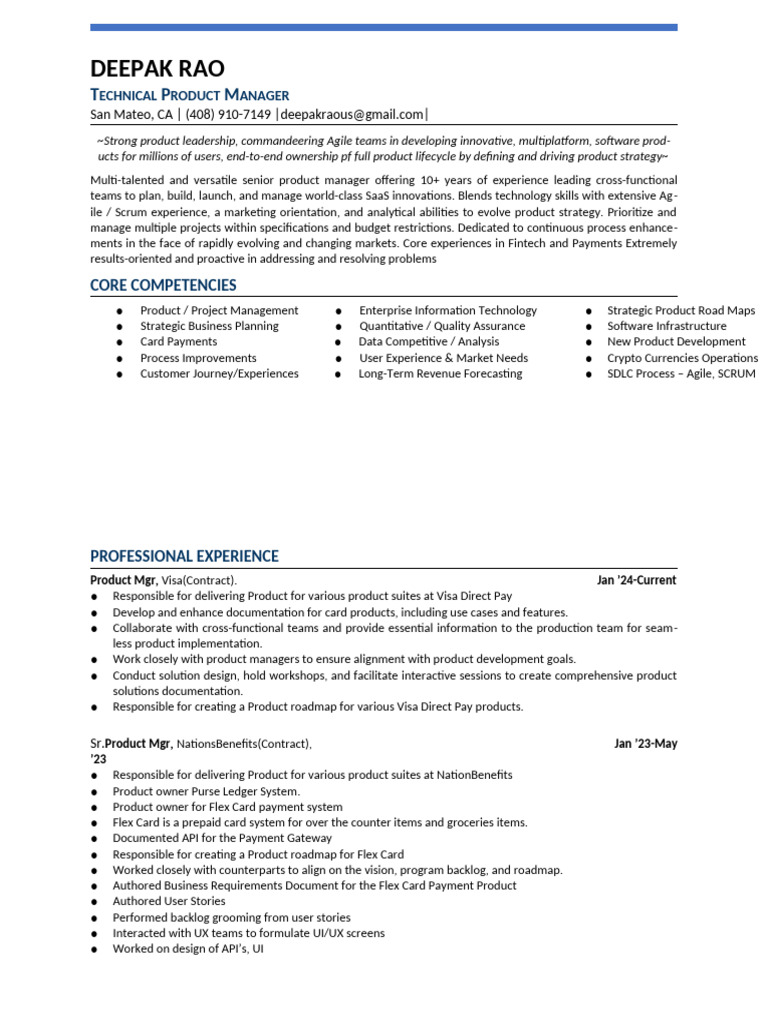 Deepak Rao: Experienced Product Manager | PDF | Agile Software ...