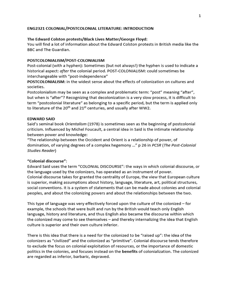 Postcolonial Theory Notes | PDF | Postcolonialism