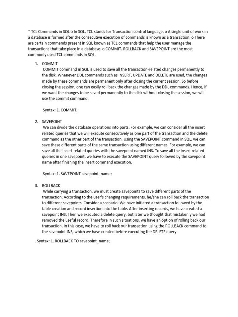 Tcl commands in sql o in sql pdf database transaction sql
