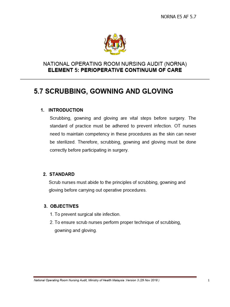 Scrubbing, Gowning, and Gloving Standards | PDF | Operating Theater ...