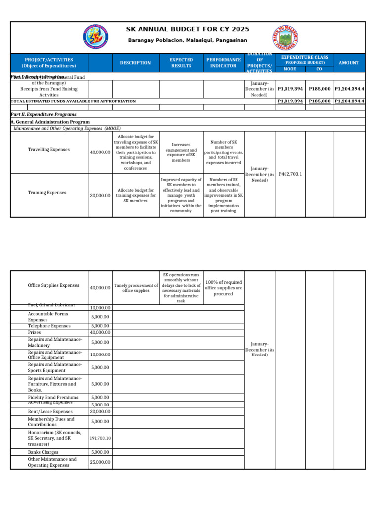 SK Annual Budget 2025 Overview | PDF | Expense | Disaster Risk Reduction