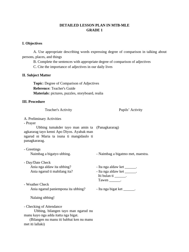 Lesson Plan in MTB | PDF