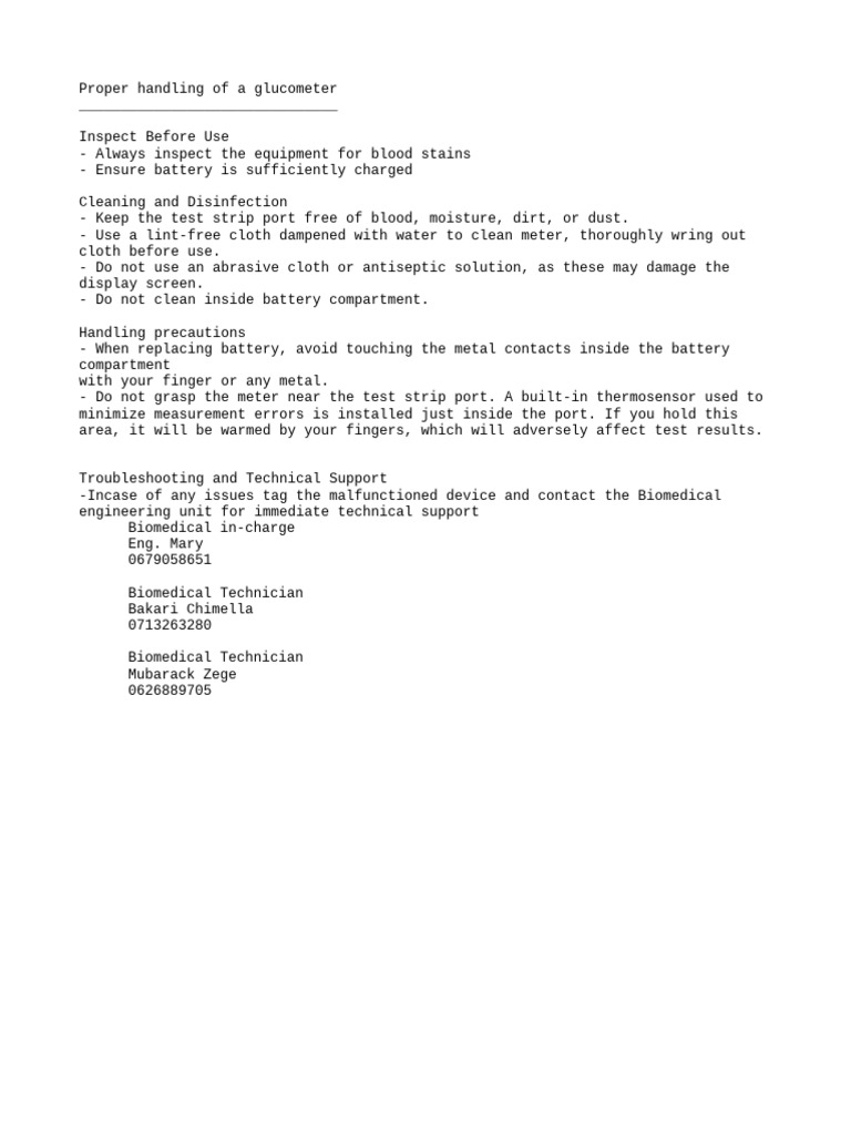 Glucometer Cleaning and Handling Guide | PDF