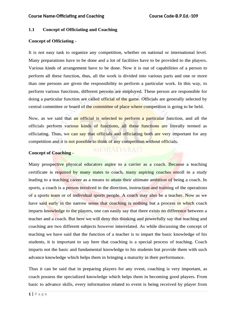 1.1 Concept of Officiating and Coaching | PDF | Knowledge | Teachers