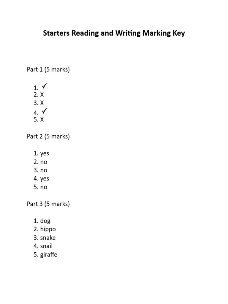 Starters Reading and Writing Key | PDF | Language Arts & Discipline