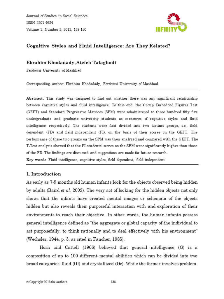 Cognitive Styles and Fluid Intelligence Are They Related | PDF ...