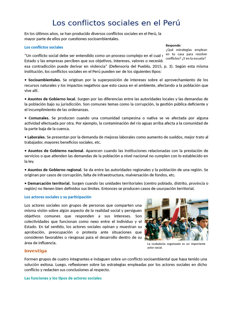 Conflictos Sociales en el Perú: Tipos y Causas | PDF | Conflicto ...