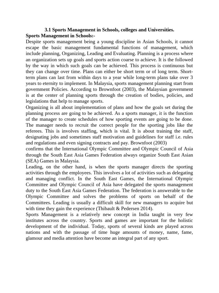 Sports Management in Schools and Colleges | PDF | Sports