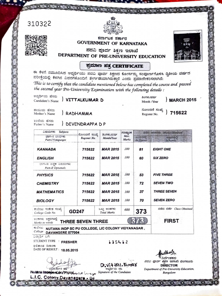 2nd PUC Marks Card Certification | PDF