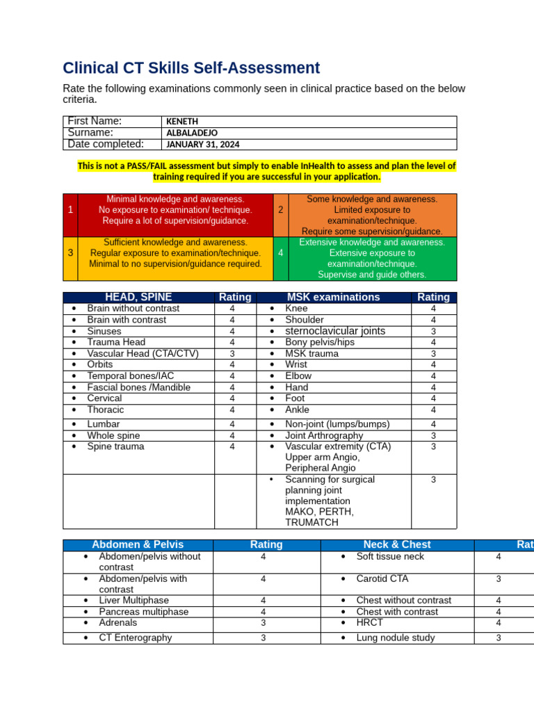 CT Skills Self Assessment Form InHealth May 2022-1-2 (Keneth Albaladejo ...