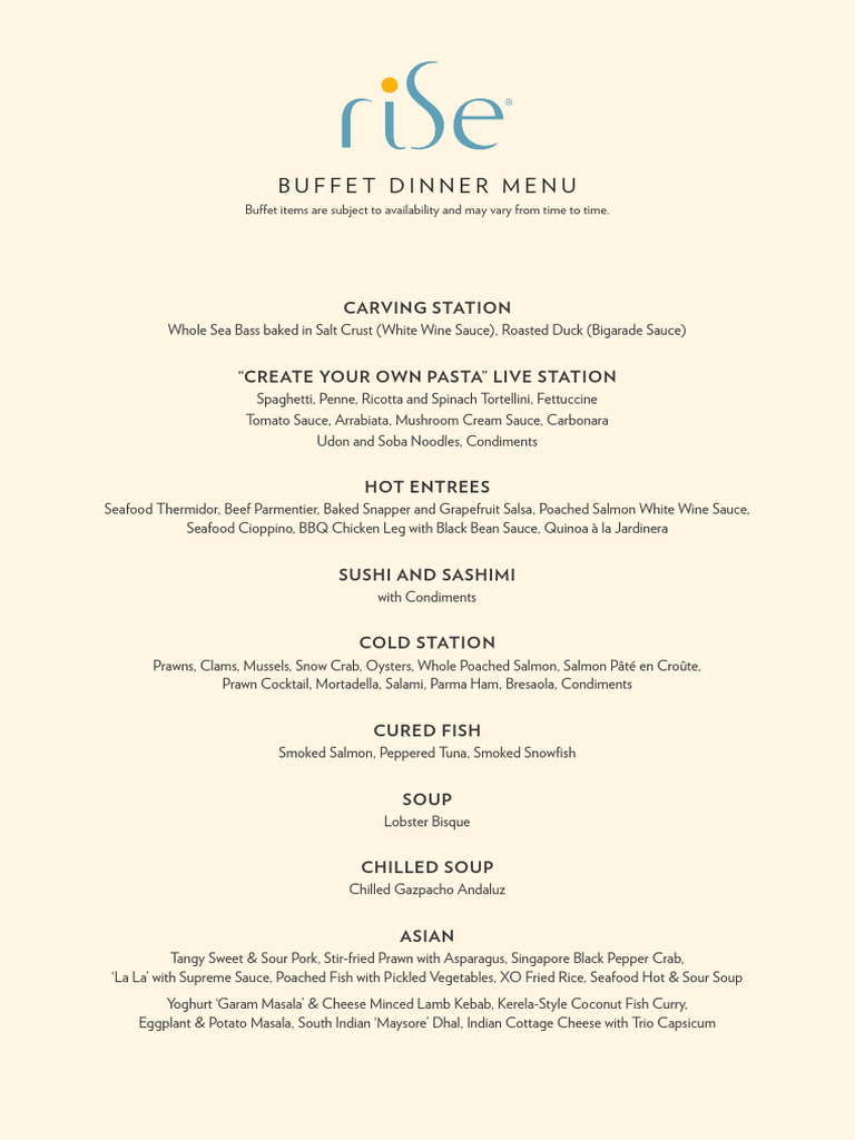 Exquisite Buffet Dinner Menu Options | PDF | Salad | Sauce