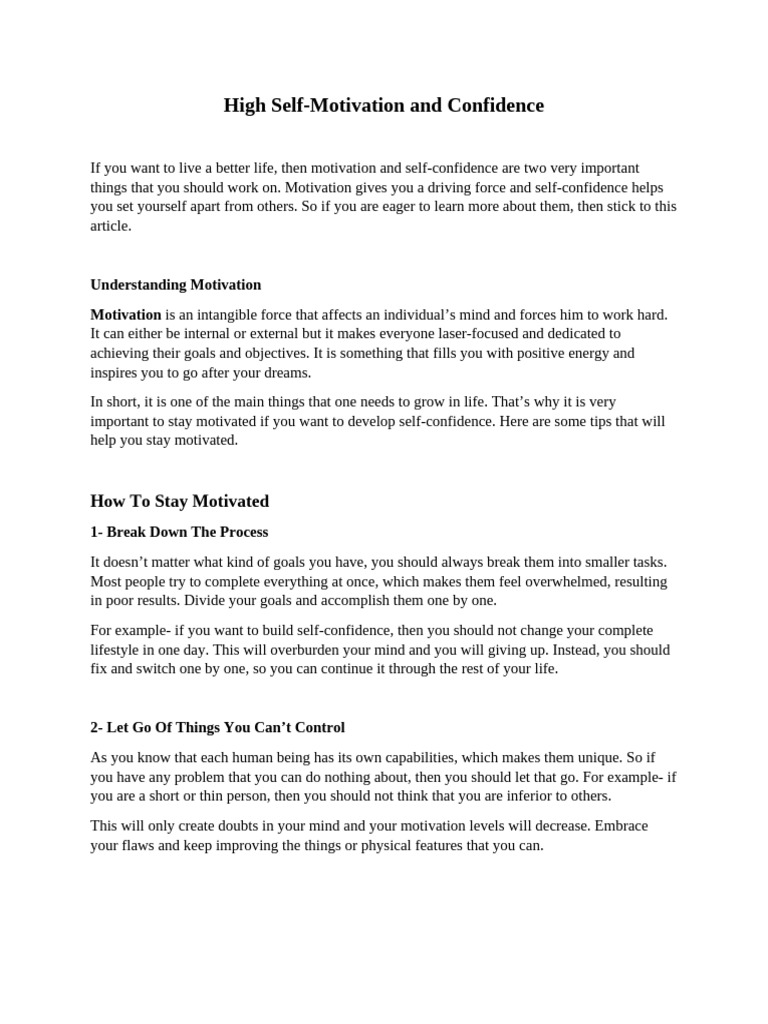 High Self Motivation and Confidence | PDF | Motivational | Motivation