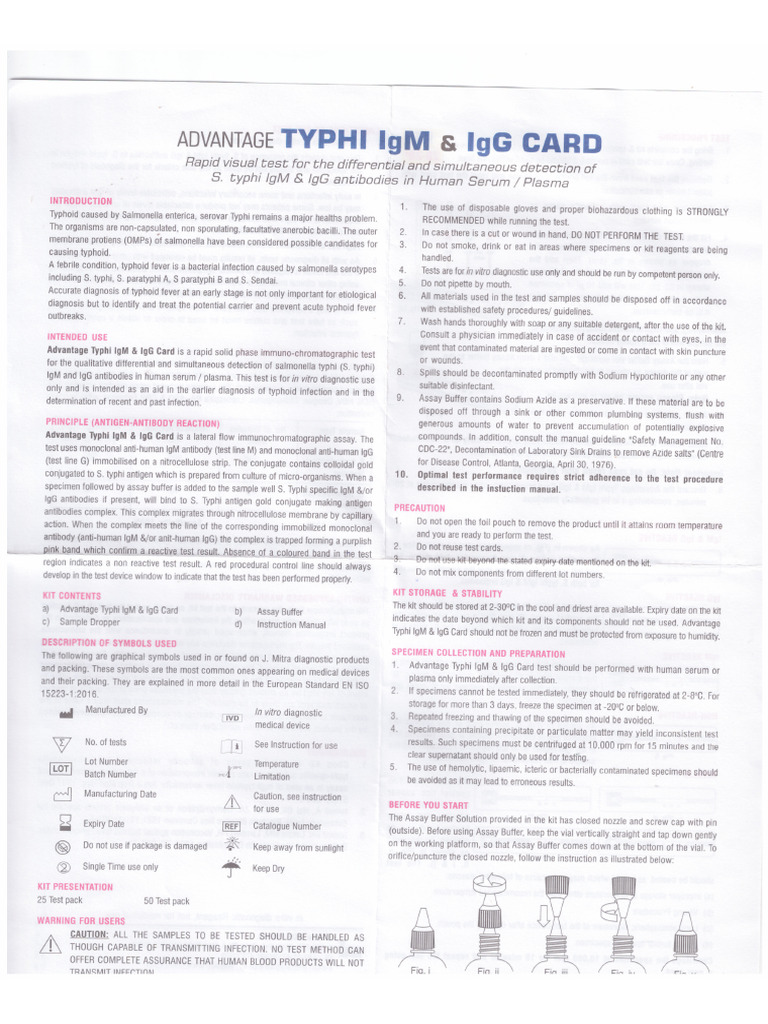 Advantage Typhi Igm & Igg Card | PDF