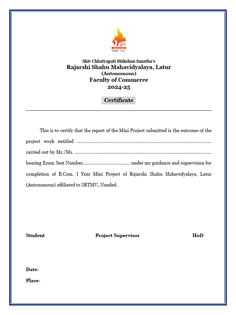 Mini Project Certificate Template | PDF