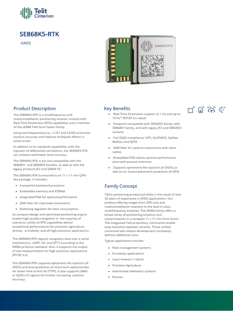 TC SE868K5-RTK Product Brief | PDF | Radio | Information And ...