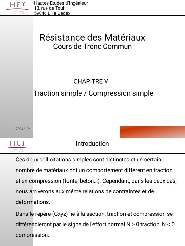 Traction et Compression en Matériaux PDF Résistance des matériaux — free download