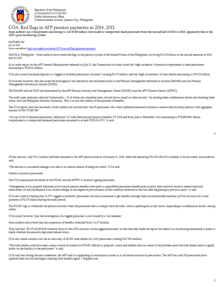 AFP Pension Overpayment Issues Revealed | PDF