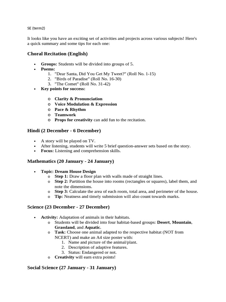 Student Project Activities Overview | PDF