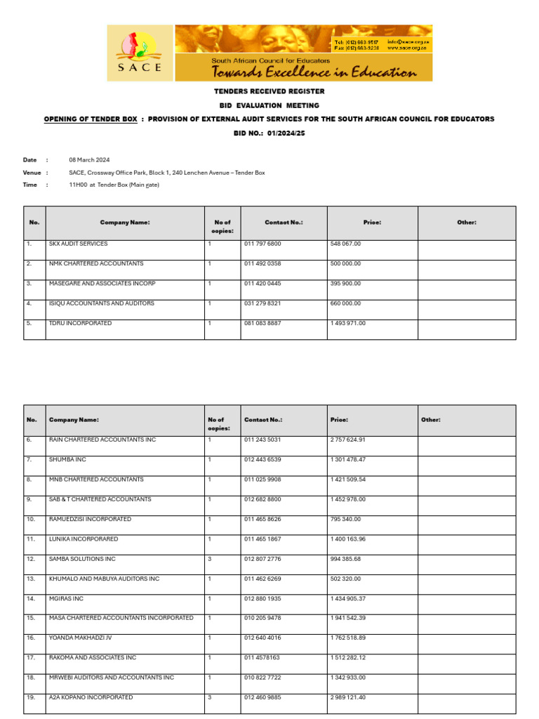 External Audit Services Tender Register | PDF | Accounting | Financial ...