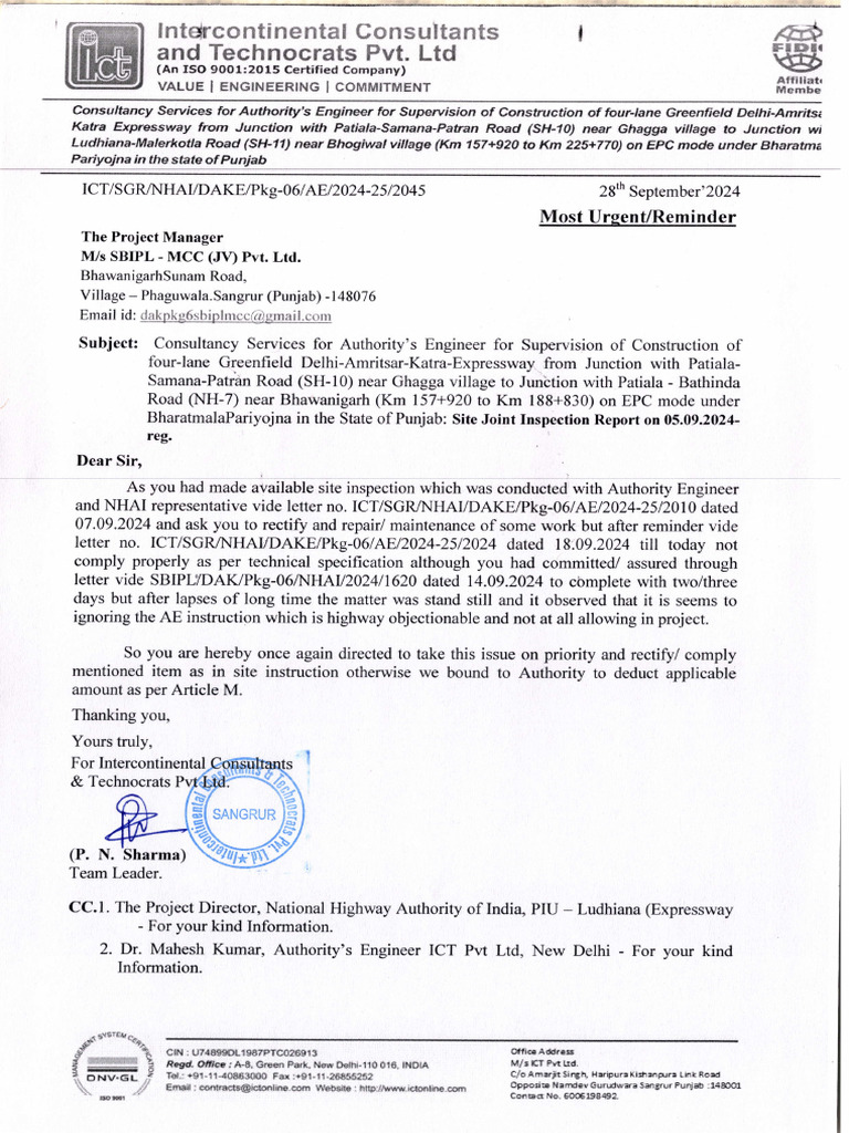 Joint Inspection Report for Expressway Project | PDF | Computers