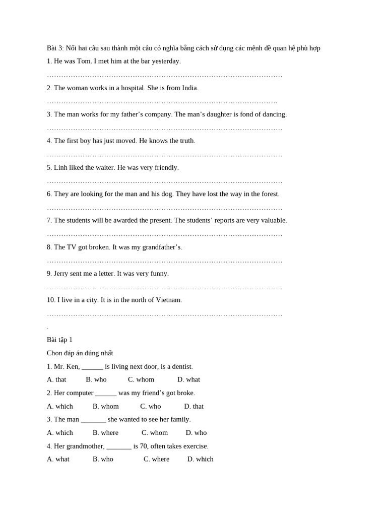 Btvn menh de quan he pdf language arts discipline
