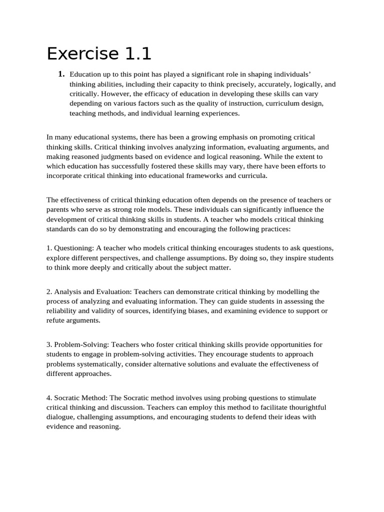 Exercise 1.1 | PDF | Critical Thinking | Thought