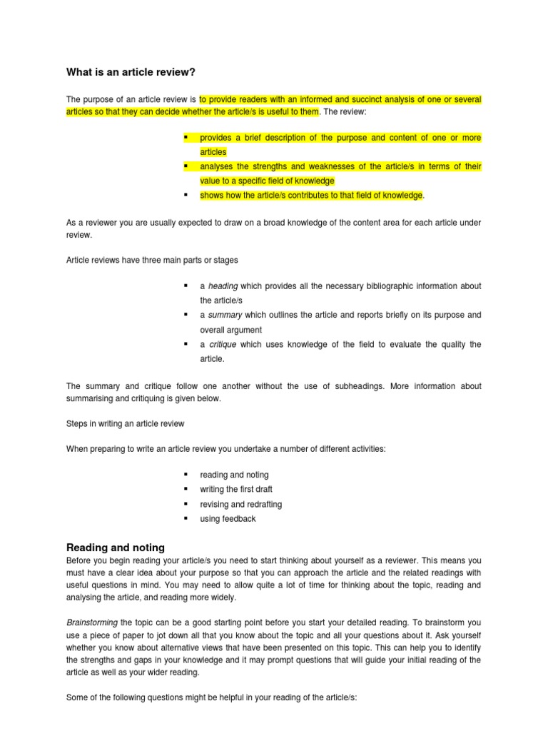 Writing an Article Review Argument Citation