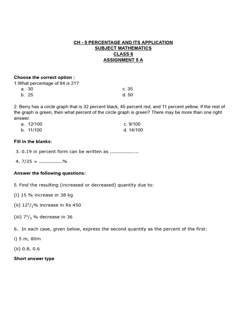 Class 6 Math: Percentage Applications | PDF