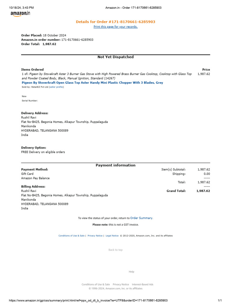 Amazon - in - Order 171-8170661-6285903 | PDF