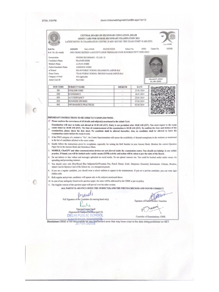 Central Board of Secondary Education, Delii | PDF