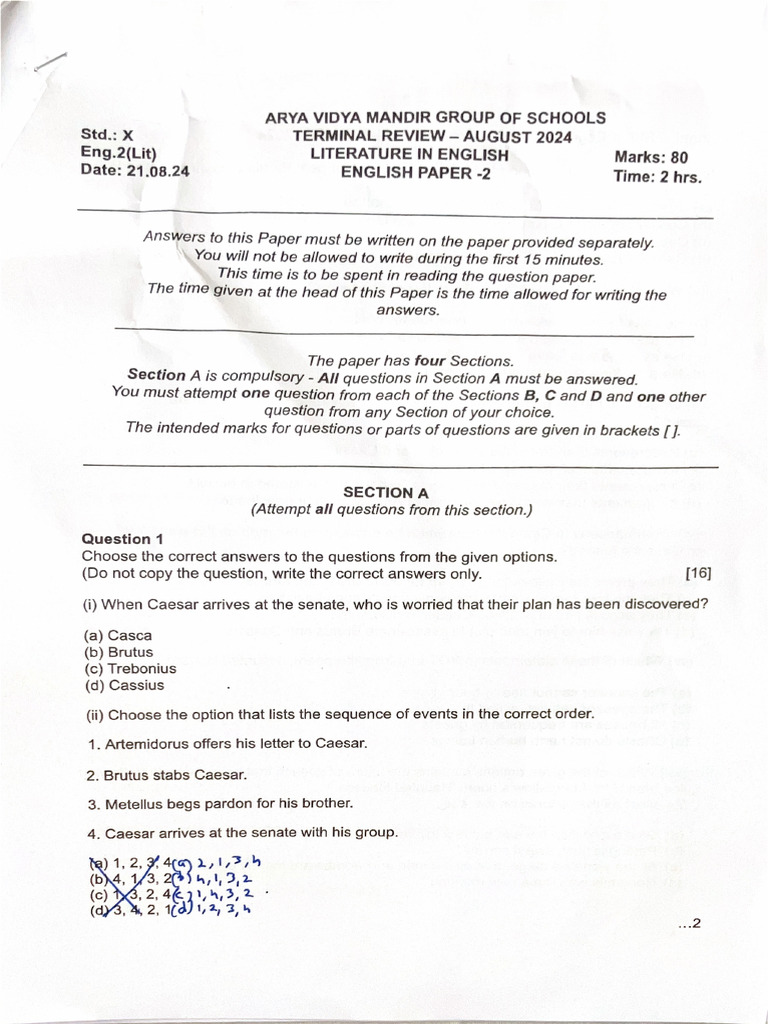 24-25 X Eng Lit Term Avm PDF | PDF
