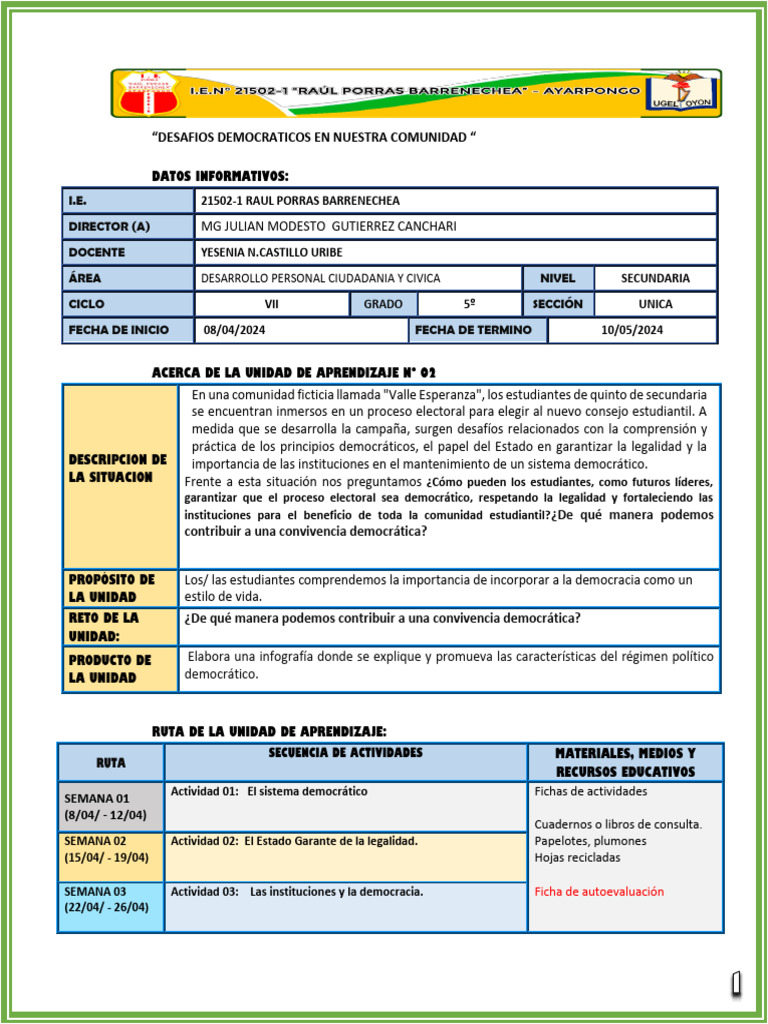 Unidad 2 DPC 5to Sec | PDF | Aprendizaje | Democracia