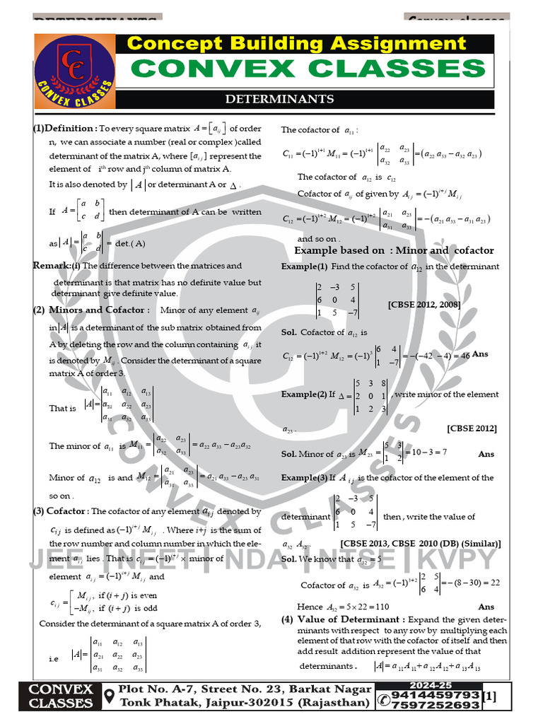Determinants Ncert Notes | PDF | Determinant | System Of Linear Equations