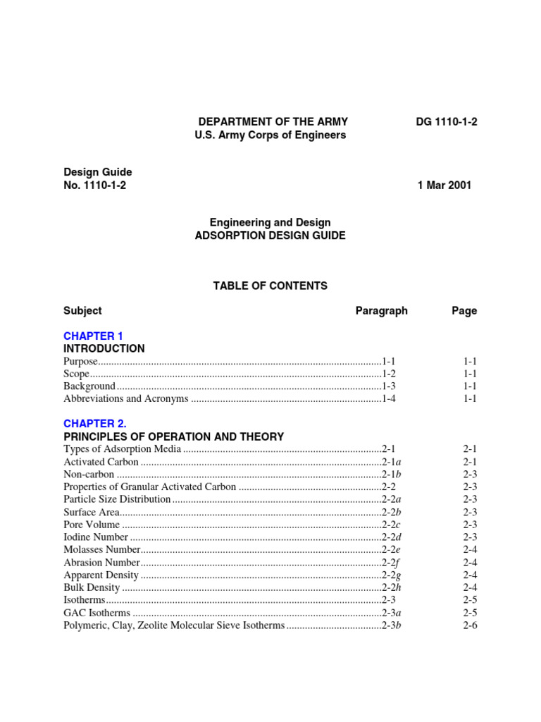 US Army Corps, Engineering and Design Adsorption Guide PDF