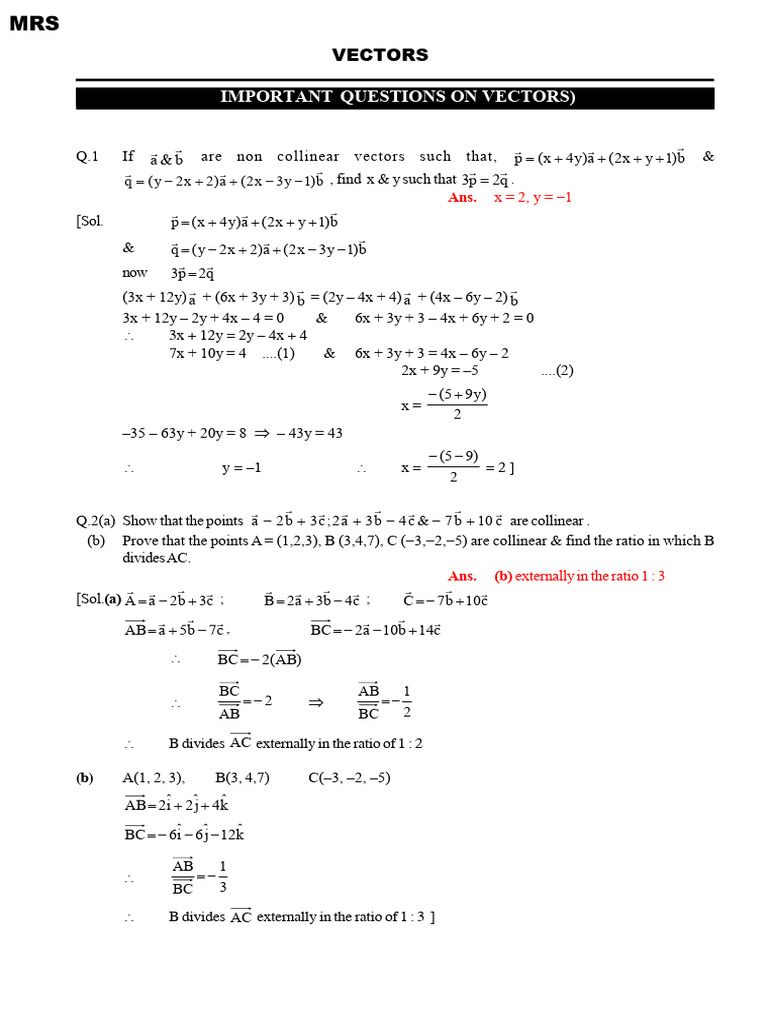 Key Vector Questions and Solutions | PDF | Euclidean Geometry ...