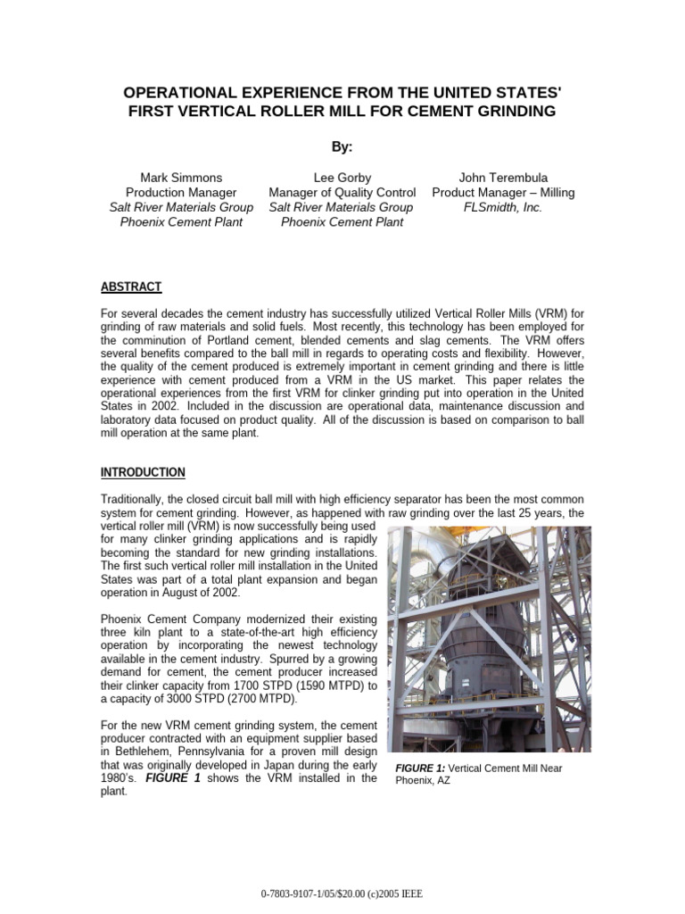 US Experience with Vertical Roller Mills | PDF | Mill (Grinding) | Cement