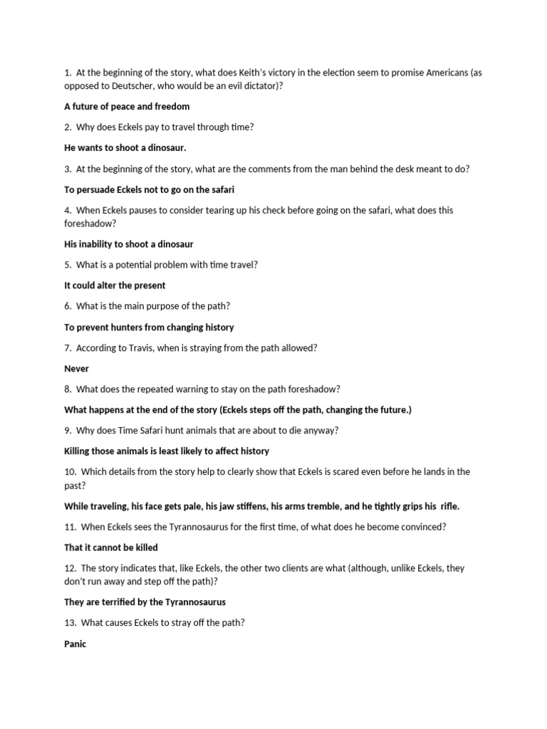 A Sound of Thunder Review Questions and Answers | PDF