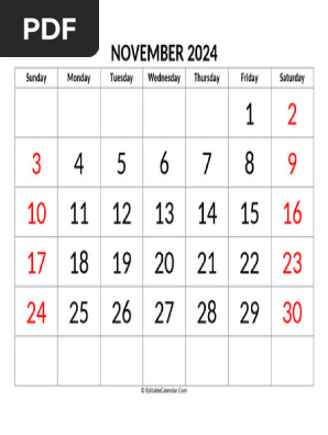 November 2024 Calendar Editable