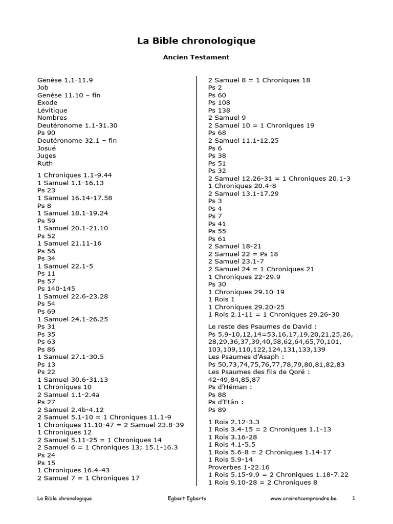 La Bible en ordre chronologique | PDF | Livres de Samuel | Livres des ...