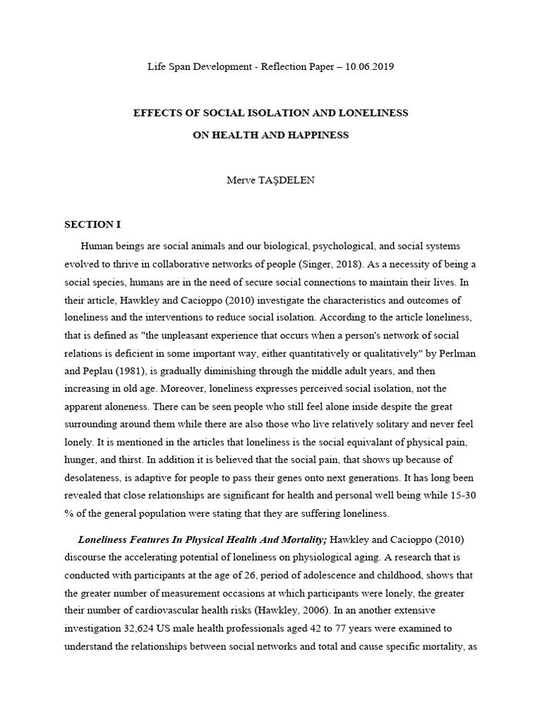 Impact of Loneliness on Health | PDF | Loneliness | Psychology