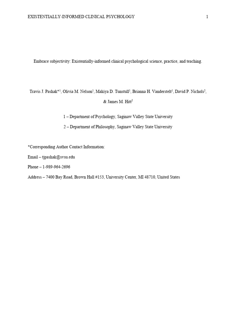 AuthorInfo Existential Paper 6 8 2022 | PDF | Psychotherapy ...