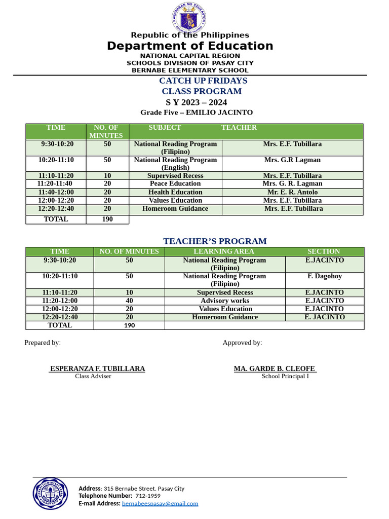 Grade 5 Catch Up Fridays Program 2023-24 | PDF | Philippines
