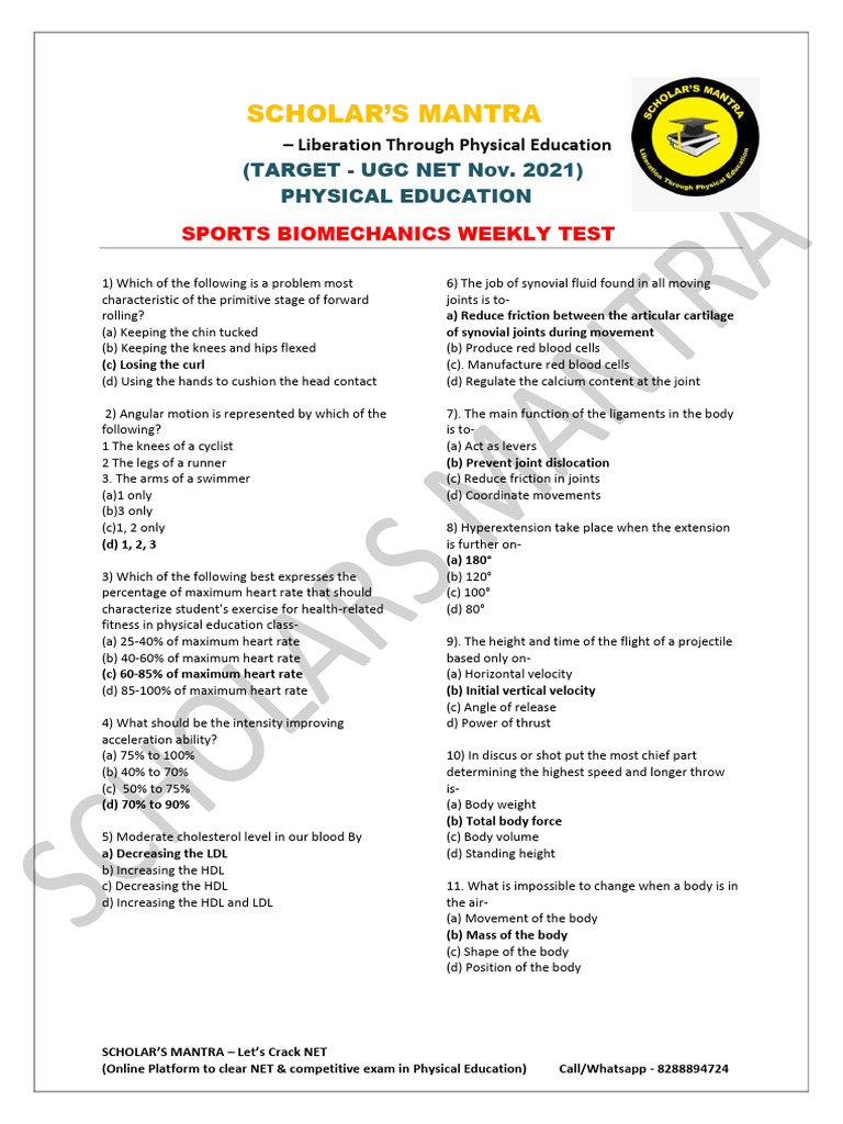 Sports Biomechanics Weekly Test | PDF | Anatomical Terms Of Motion | Force