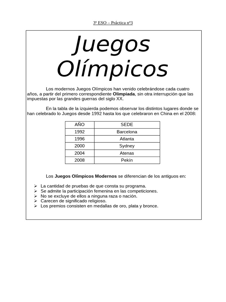 Historia de los Juegos Olímpicos Modernos | PDF