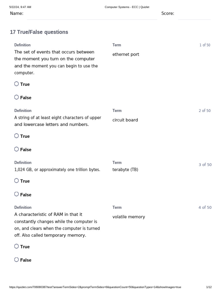 Computer Systems - ECC - Quizlet | PDF | Computer Data Storage ...