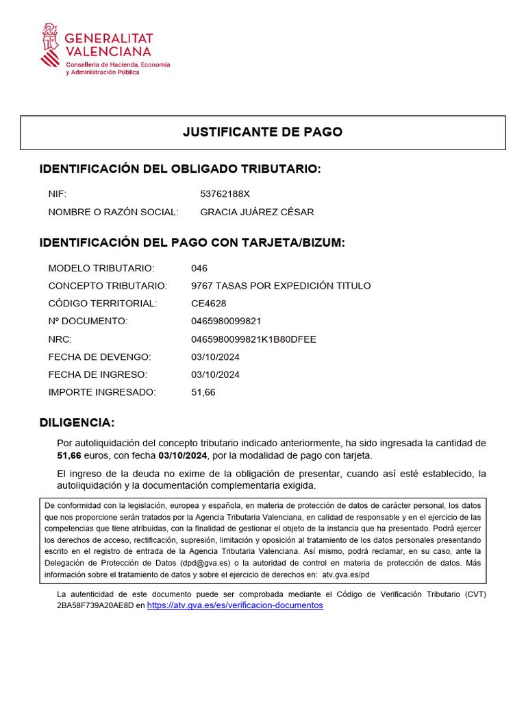 Justificante de Pago | PDF