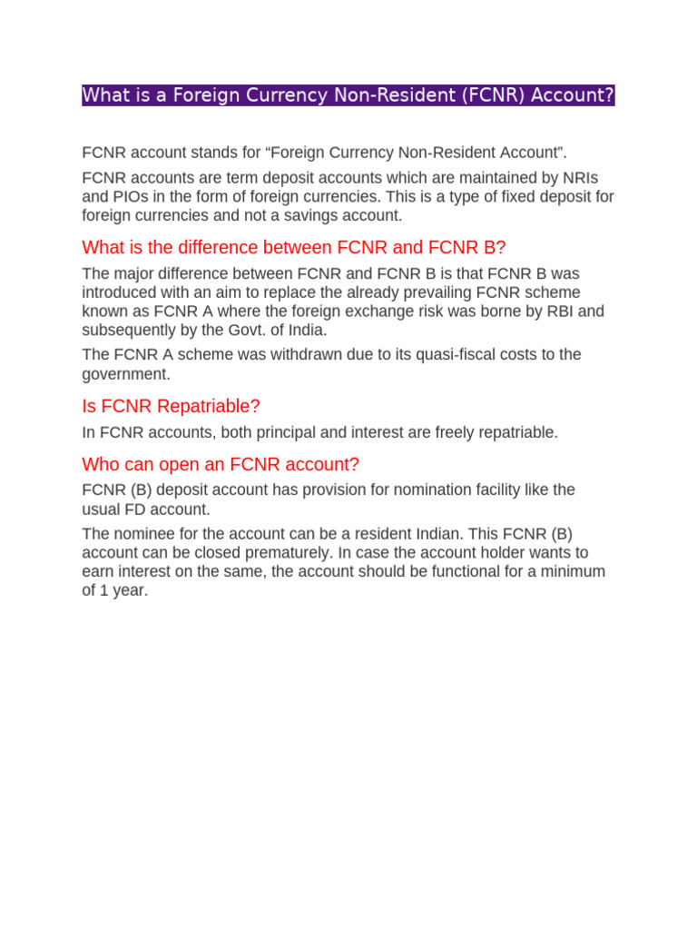 FCNR | PDF | Business | Law