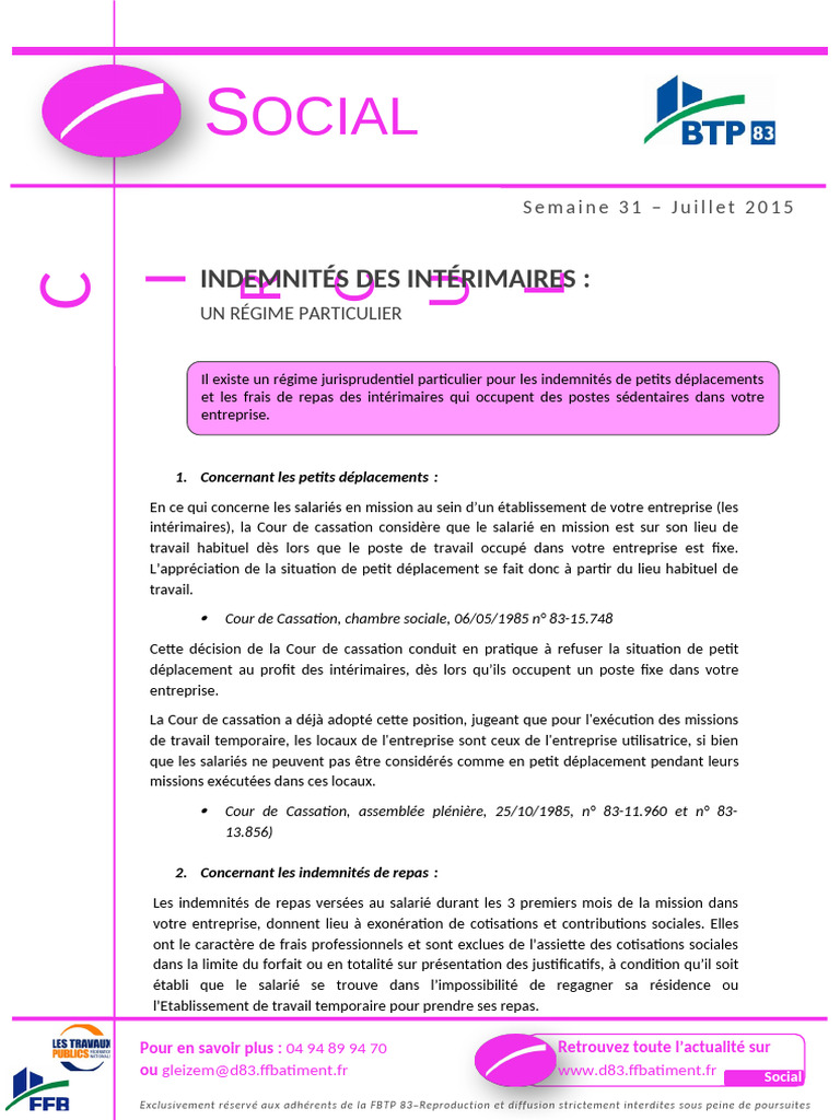 Indemnités Intérimaires : Régime Sédentaire | PDF