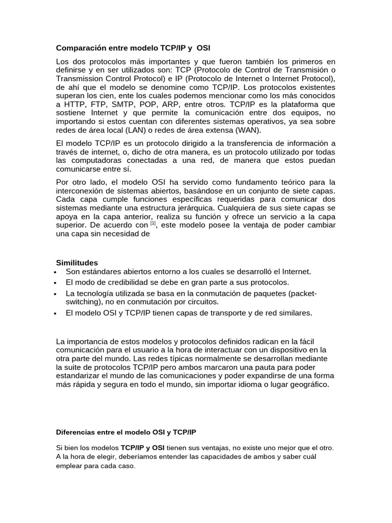 Comparativa de Modelos TCP/IP y OSI | PDF | Modelo osi | Protocolos de ...