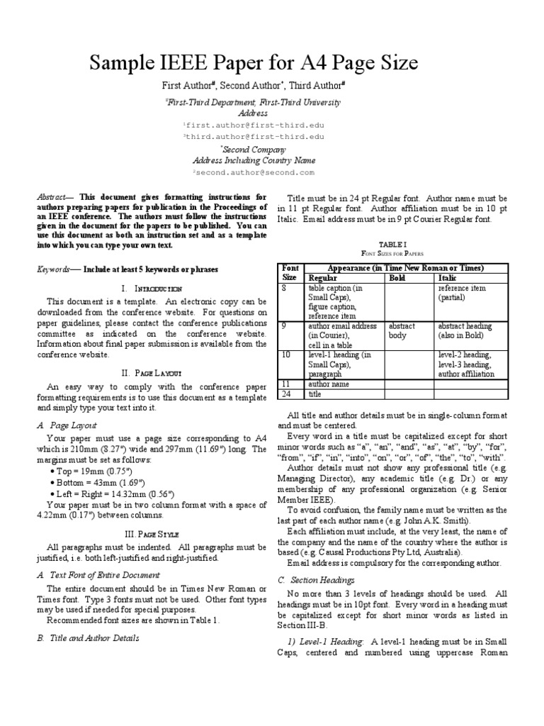 Sample IEEE Paper For A4 Page Size: First Author, Second Author, Third ...
